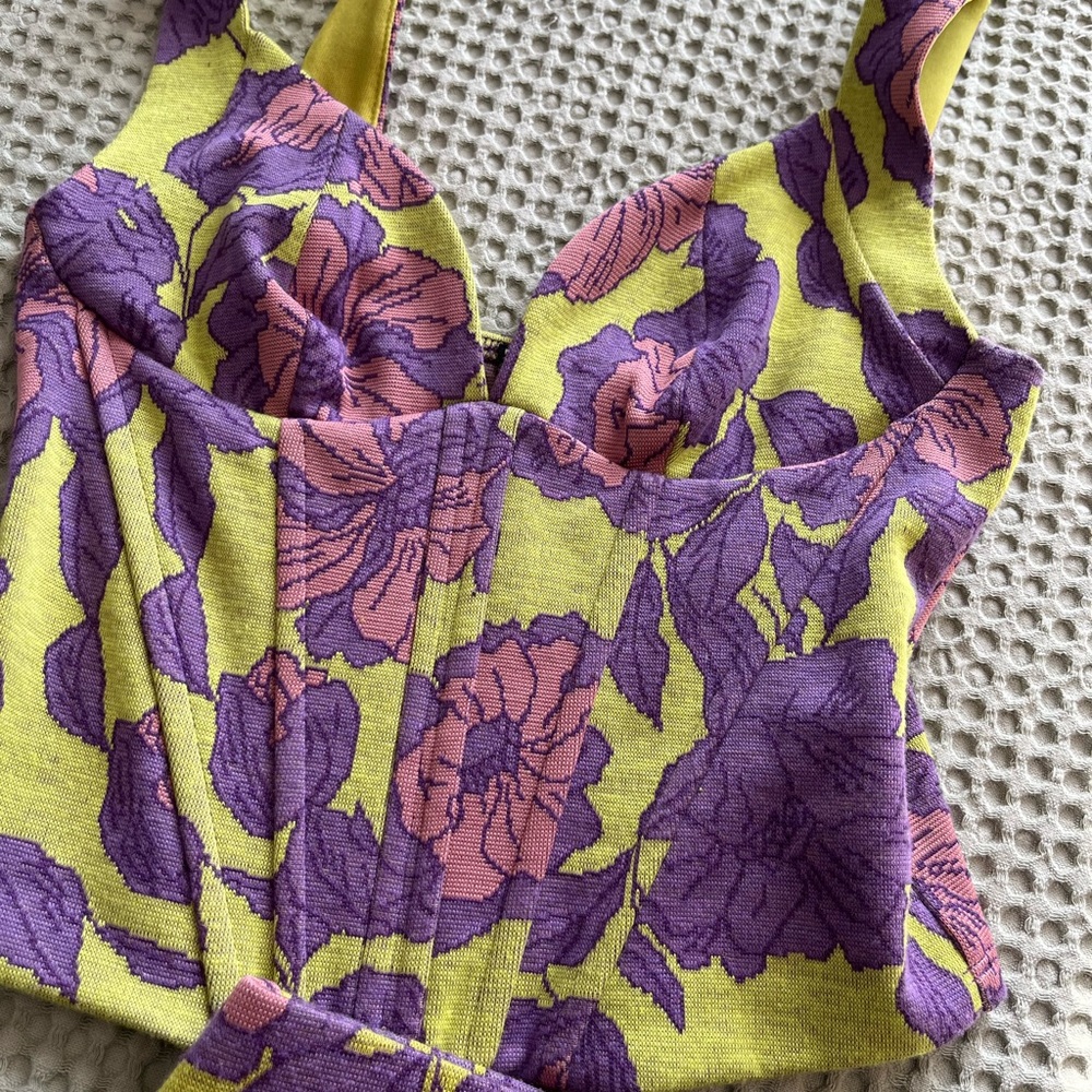 Zara Lime Green Mini Set with Purple and Pink Floral Pattern - Picture 2 of 5